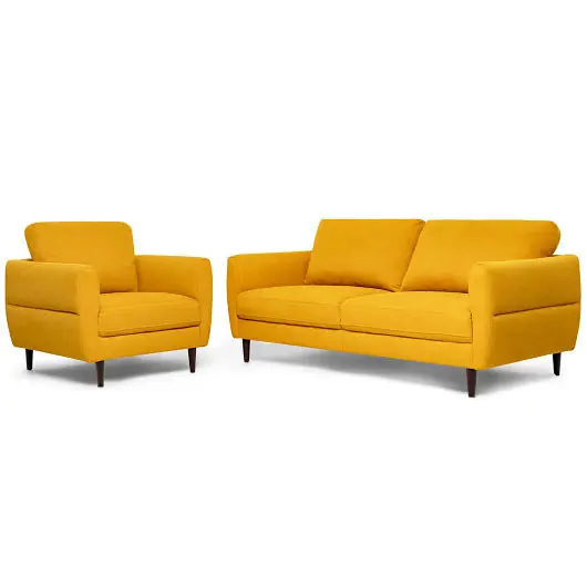 Costway Low-VOC 2 Pieces Upholstered Sofa Set Removable Cushion Covers, Bright Yellow, HV10186WL-YE+
