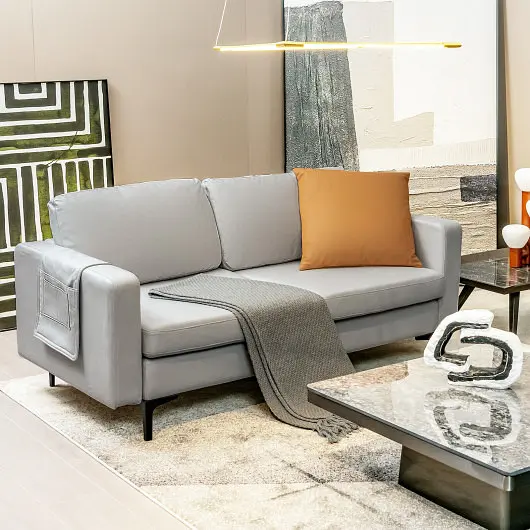 Costway Luminous Modern Loveseat Sofa Couch Side Storage Pocket, Light Grey, HV10299SL-+HV10299SL-B