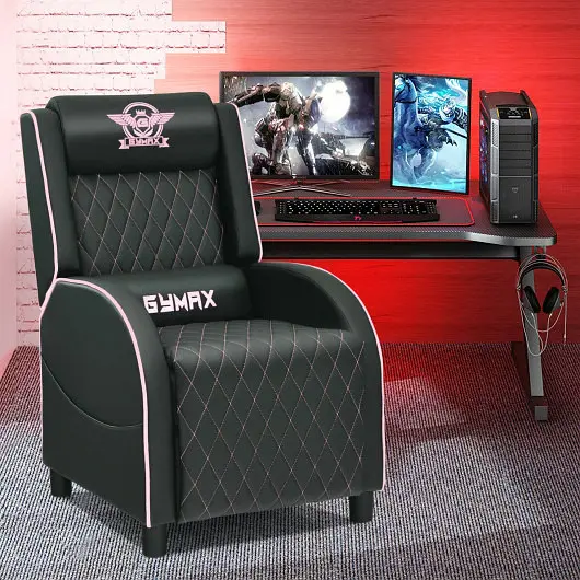 Costway Massage Gaming Recliner Chair Headrest and Adjustable Backrest Home Theater, Pink, HW66535PI