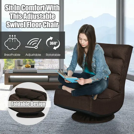 Costway Master-Grade 5-Position Folding Floor Gaming Chair, Brown, HW65592ZS