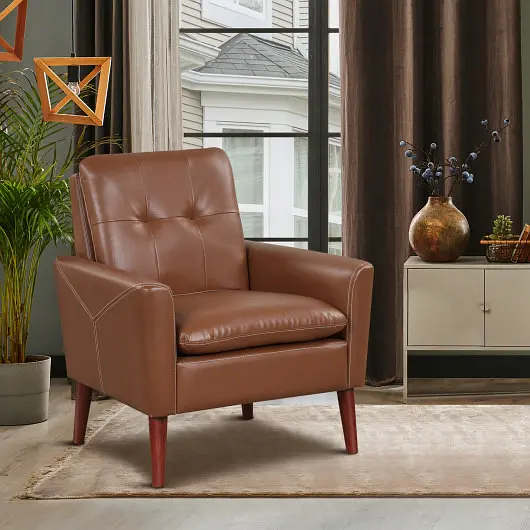 Costway Master-Grade Modern PU Leather Accent Chair Solid Wood Legs, Beige, HV10426BN