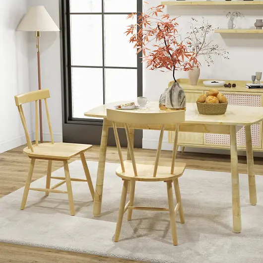 Costway Medium Windsor Style Armless Chairs Solid Rubber Wood Frame, Natural, JV10933NA