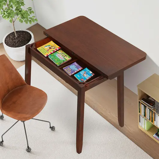 Costway Mid Century Folding Dining Table 4 People Extendable Kitchen Table Hidden Storage, Brown, JV11365WN