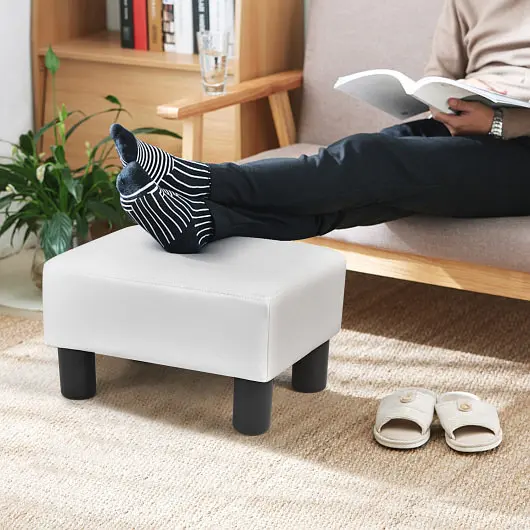 Costway Mini Small PU Leather Rectangular Seat Ottoman Footstool, White, HW56300WH