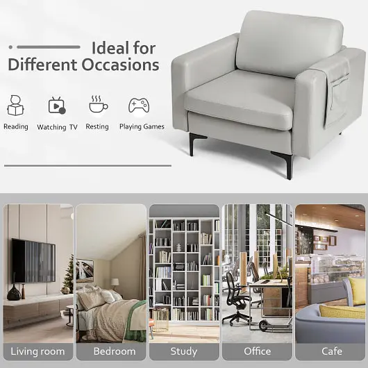 Costway Modern Accent Armchair Side Storage Pocket, Light Slate Gray, HV10299SL-+HV10299SL-F