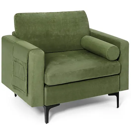 Costway Modern Accent Chair Strengthen and Side Storage Pocket, Army Green, HV10310GN-+HV10310GN-F
