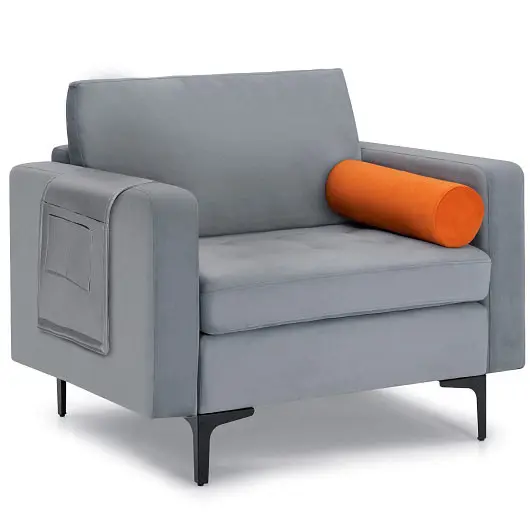 Costway Modern Accent Chair Strengthen and Side Storage Pocket, Slate Gray, HV10310OG-+HV10310OG-F
