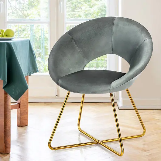 Costway Modern Accent Velvet Dining Arm Chair Golden Metal Legs and Soft Cushion, Gray, HW66060GR