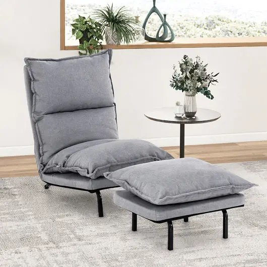 Costway Modern Armless Accent Chair Ottoman Living Room, Slate Gray, HV10348GR