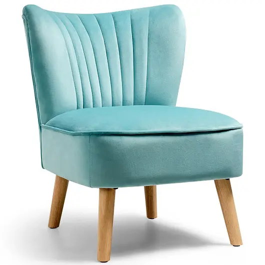 Costway Modern Armless Velvet Accent Chair Wood Legs, Green, HW66637GN