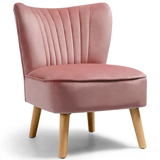 Costway Modern Armless Velvet Accent Chair Wood Legs, Linchpink, HW66637PI