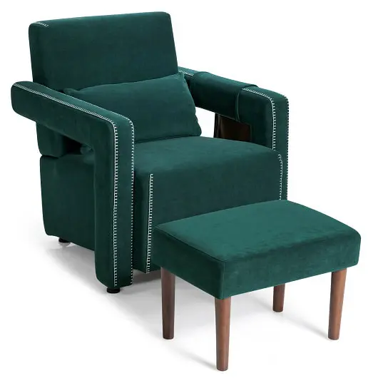 Costway Modern Berber Fleece Single Sofa Chair Ottoman and Waist Pillow, Green, HV10107GN