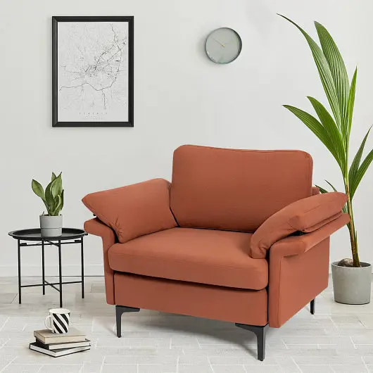 Costway Modern Fabric Accent Armchair Original Distributed Spring and Armrest Cushions, Rust Ruby, HV10301RE-+HV10301RE-F