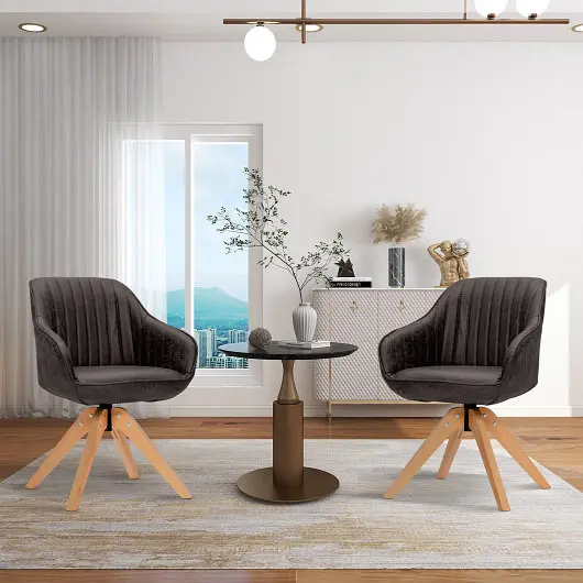 Costway Modern Leathaire Set 2 Swivel Accent Chair Beech Wood Legs, Brown, CB10401CF-2