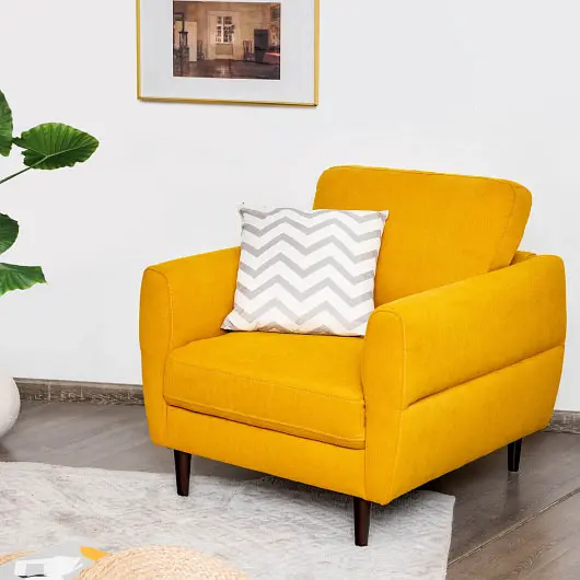 Costway Modern Modern Upholstered Accent Chair Single Sofa Armchair, Golden Yellow, HV10186WL-22YE