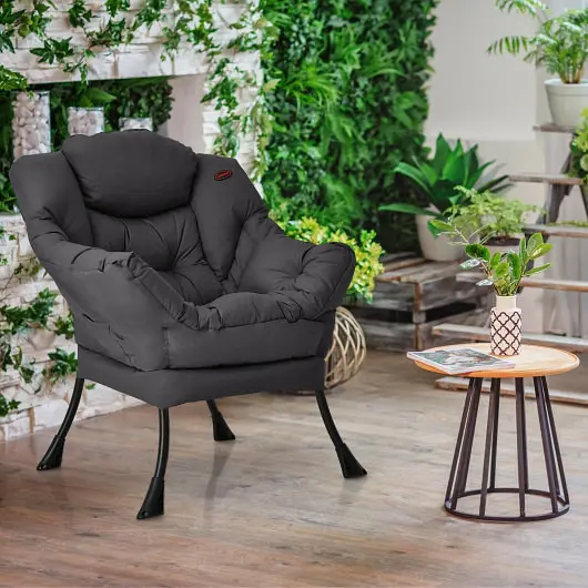 Costway Modern Polyester Fabric Lazy Chair High-Carbon Steel Frame and Side Pocket, Charcoal, NP10118GR