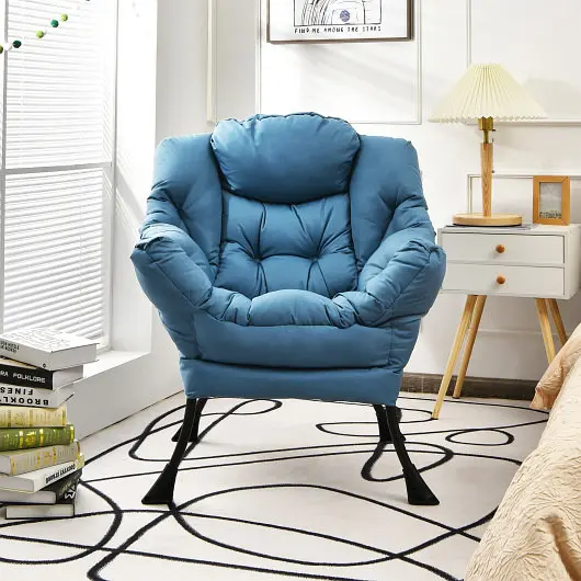 Costway Modern Polyester Fabric Lazy Chair Steel Frame and Side Pocket, Navy, NP10118NY
