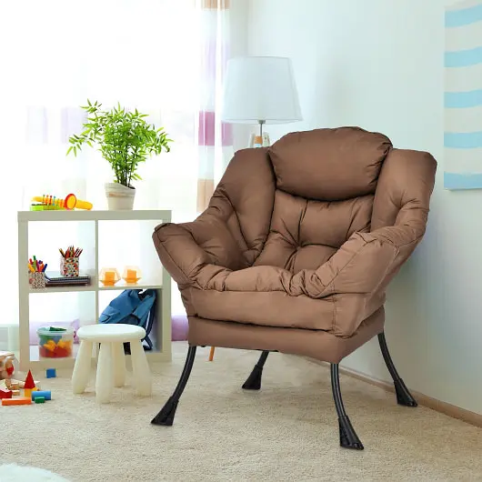 Costway Modern Polyester Fabric Lazy Chair High-Carbon Steel Frame and Side Pocket, Brown, NP10118CF