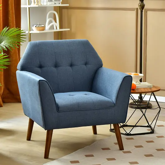 Costway Modern Tufted Fabric Accent Chair Elastomer Wood Legs, Sky Blue, JV10773BL