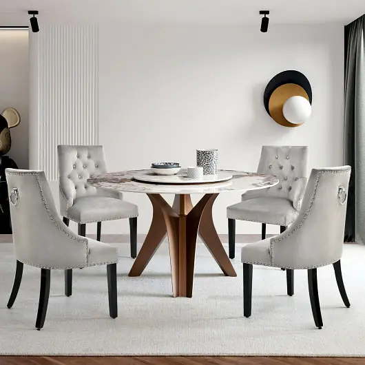 Costway Modern Upholstered Button-Tufted Dining Chair Ring Shank Naild Trim, Gray, JV10102GR