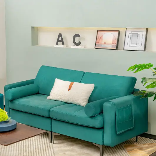 Costway Modular 2-Seat L-Influenced Sectional Sofa Couch Socket USB Port, HV10310TU-+HV10310TU-B