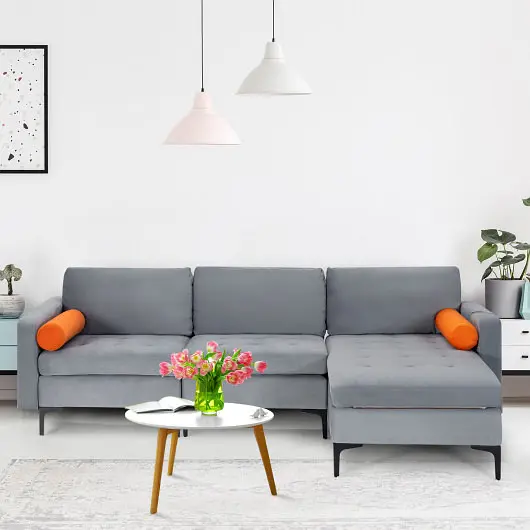 Costway Modular L, Influenced 3, Seat Sectional Sofa Reversible Chaise and 2 USB Ports, Gray, HV10310OG-+HV10310OG-B+HV103...