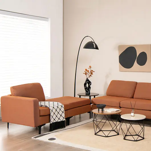 Costway Modular L, Influenced Sectional Sofa Reversible Chaise and 2 USB Ports, Orange, HV10299OG-+HV10299OG-B+HV10299US-OG-D