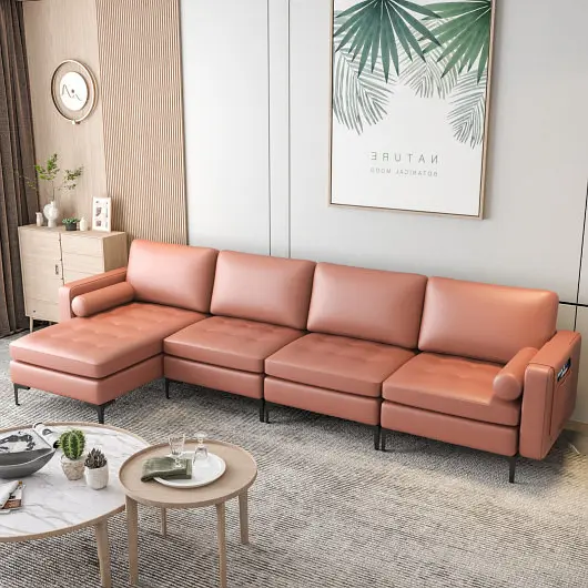 Costway Modular L, Influenced Sectional Sofa Reversible Chaise and 2 USB Ports, Dowel Magenta, HV10310RE-+B+E+D