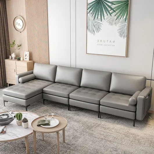 Costway Modular L, Influenced Sectional Sofa Reversible Chaise and 2 USB Ports, Light Gray, HV10310HS-+B+E+D