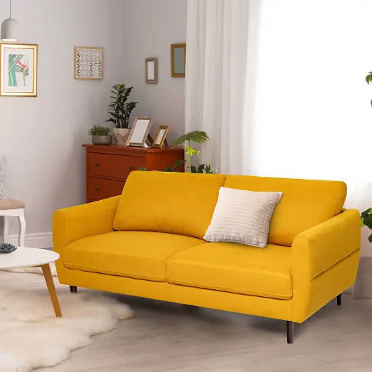 Costway Multi-Purpose 72 Inch Small Fabric Loveseat Sofa Couch Wood Legs, Lemon, HV10186WL-12YE