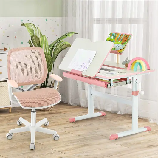 Costway Neon Swivel Mesh Children Computer Chair Adjustable Height, Pink, HY10192PK