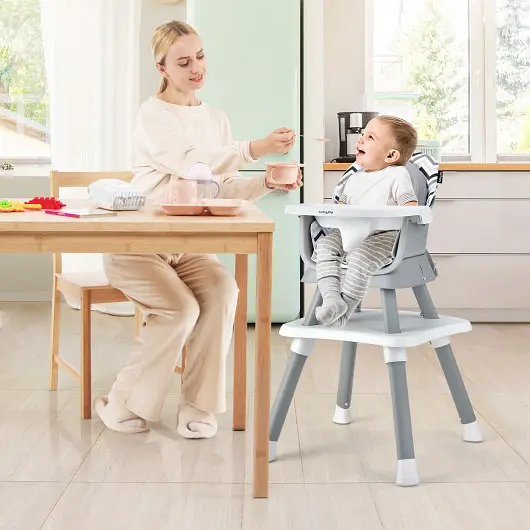 Costway Next-Generation 6--1 Convertible Baby High Chair Adjustable Removable Tray, Gray & Pure White, AD10030HS