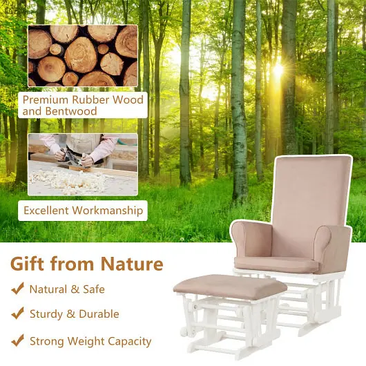 Costway Non-Toxic Baby Nursery Relax Rocker Rocking Chair Glider and Ottoman Cushion Set, Hitch Pink, JV10395PI