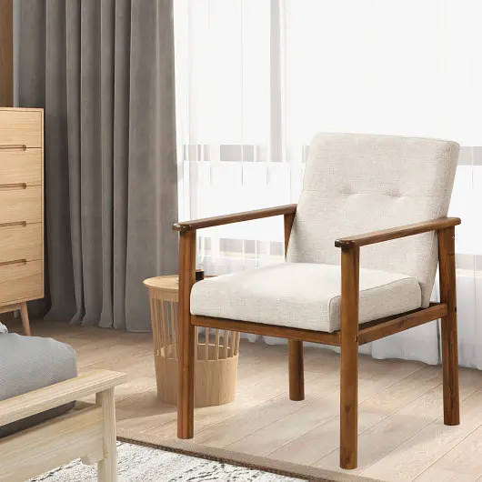 Costway No-Tool Modern Accent Linen Fabric Armchair Solid Wood Legs and Soft Cushioned Seat, JV11280