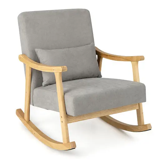 Costway Nursery Rocking Accent Chair Rubber Wood Armrests, Unfinished, JV11386NA