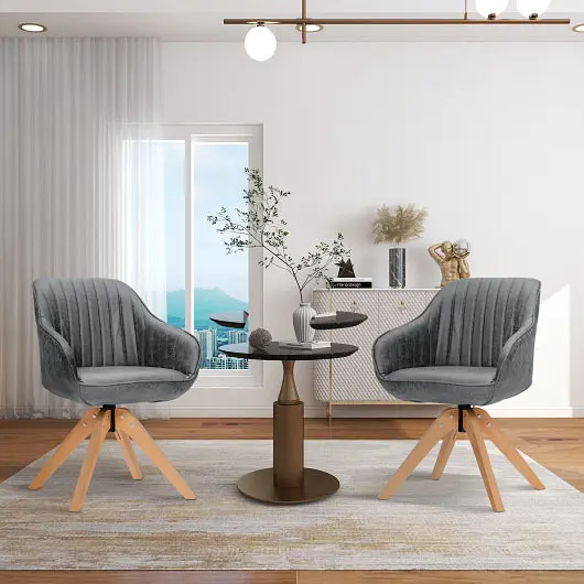 Costway Optimized Modern Leathaire Set 2 Swivel Accent Chair Beech Wood Legs, Graphite, CB10401GR-2