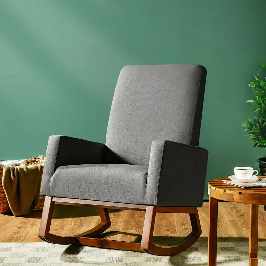 Costway Optimized Rocking High Back Upholstered Lounge Armchair Side Pocket, Slate Gray, HW66977GR