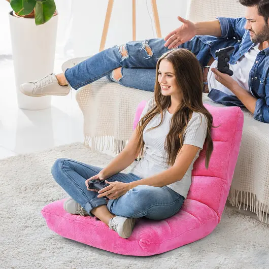 Costway Original Adjustable 14-position Cushioned Floor Chair, Grooved Pink, HV10355PI