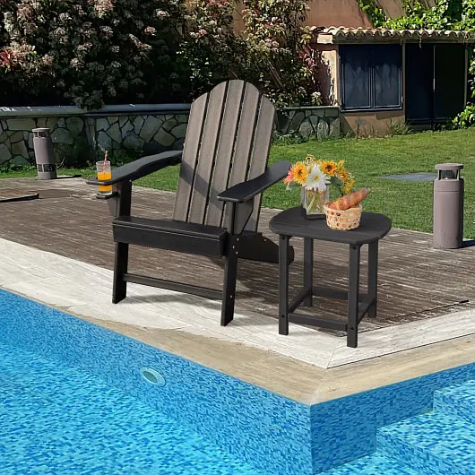 Costway Outdoor Adirondack Chair Constructed- Cup Holder Backyard Porch, Onyx, NP10292BK