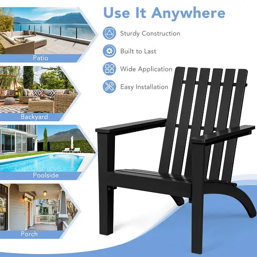 Costway Outdoor Long-lasting Patio Acacia Wood Adirondack Lounge Armchair, Black, OP70602BK