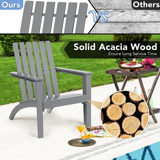 Costway Outdoor Long-lasting Patio Acacia Wood Adirondack Lounge Armchair, Charcoal, OP70602GR