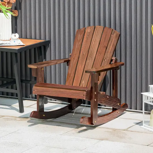 Costway Outdoor Wooden Kid Adirondack Rocking Chair Slatted Seat, Coffee, NP11089CF