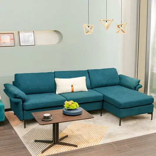 Costway Oversized Extra Large Modular L, Influenced Sectional Sofa Reversible Chaise 4-5 People, Peacock Blue, HV10301TU-+...