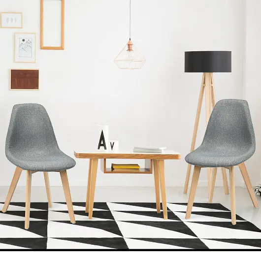 Costway 2 Pcs Modern Dining Chair Set Wood Legs and Fabric Cushion Seat, HW67414-2