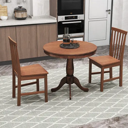 Costway 3 Pcs Wooden Dining Table and Chair Set Cafe Kitchen Living Room, HW63397+KC53337