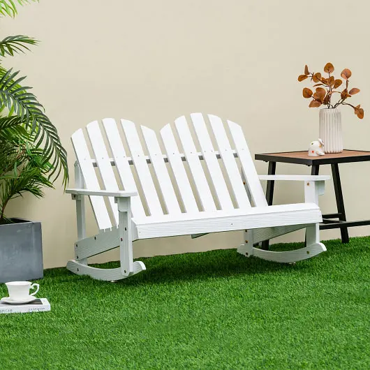 Costway 2 Person Adirondack Rocking Chair Slatted seat, White, NP11090WH