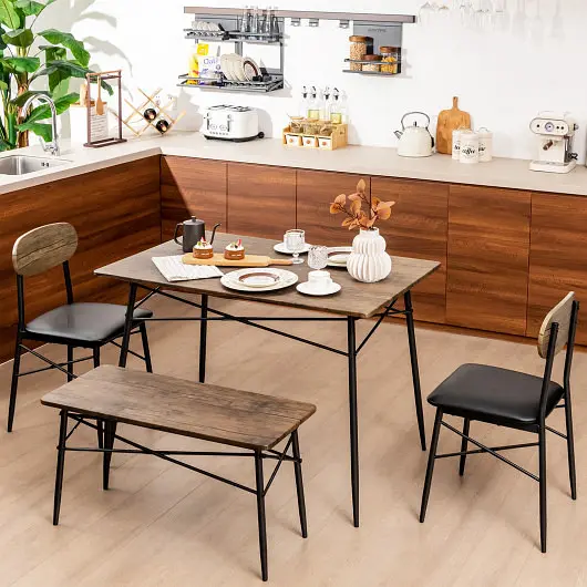 Costway 4 Piece Dining Table Set Bench and 2 Chairs, Beige, KC56634BN