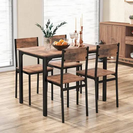 Costway 5 Piece Dining Table Set Industrial Style Kitchen Table and Chairs 4, Rustic Brown, KC56632CF