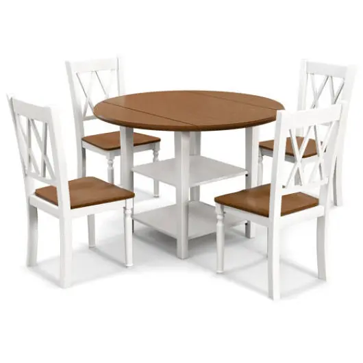 Costway 5 Piece Round Kitchen Dining Set Drop Leaf Table Top, KC55694+