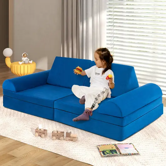 Costway 6 Pieces Convertible Kids Sofa Playset Zipper, Blue, HV10405BL